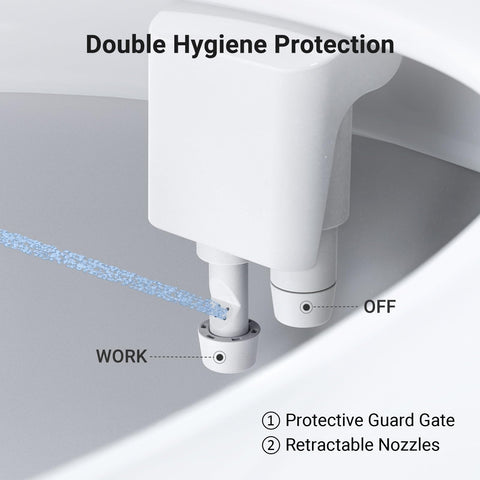 WATERLACE easy-install bidet attachment shown being mounted on a toilet