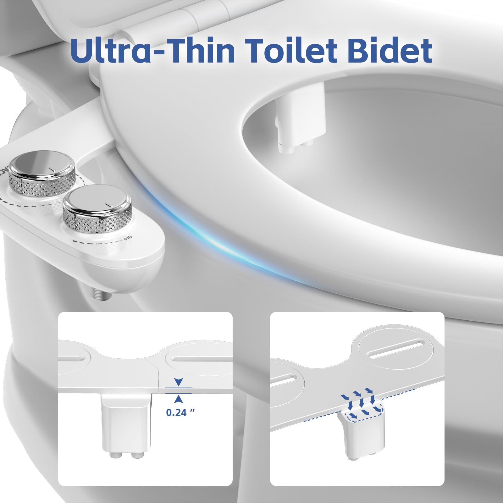 WaterLace ultra-thin bidet fits two-piece toilets with seamless look.
