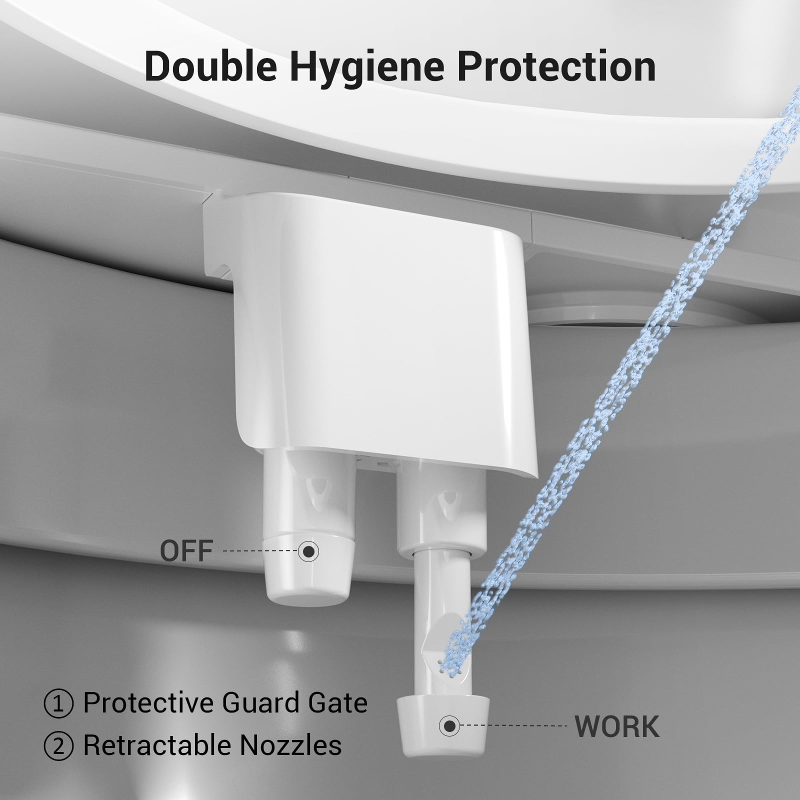 Waterlace ultra-slim bidet fits tight spaces beside the toilet.