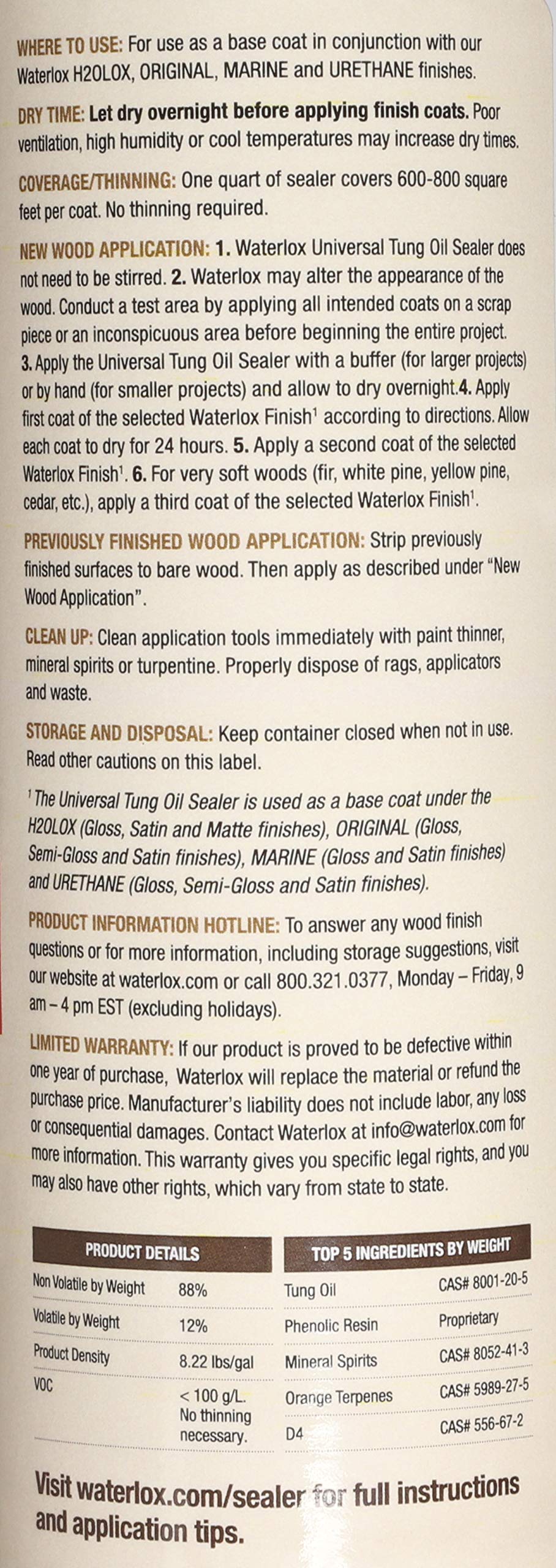 Waterlox Universal Tung Oil Sealer finish coat pairing shows layered protection.