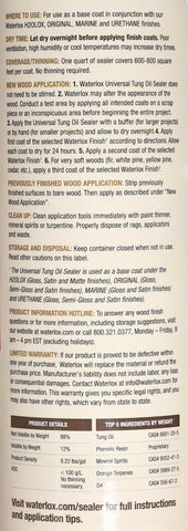 Waterlox Universal Tung Oil Sealer finish coat pairing shows layered protection.