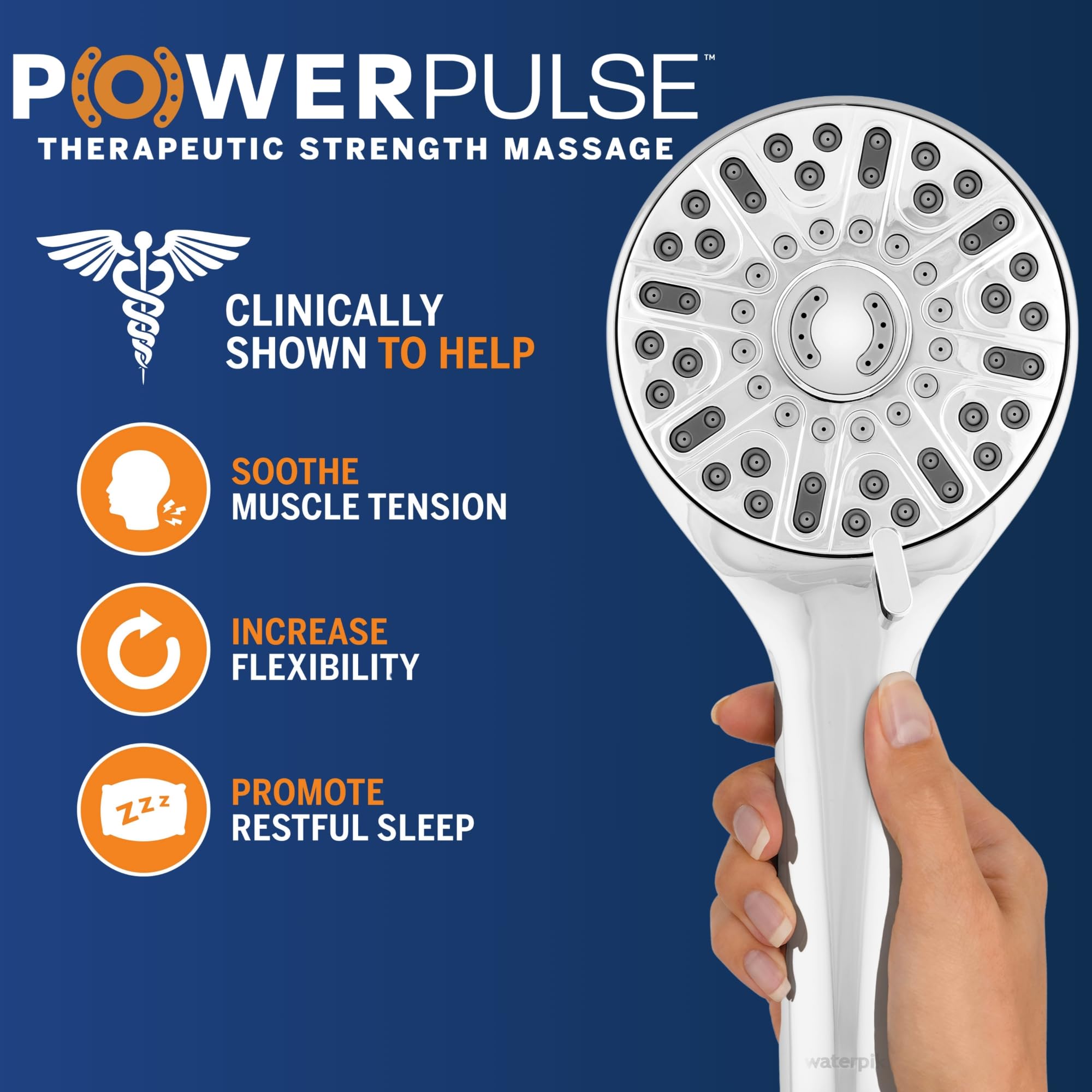 Chrome finish on Waterpik ShowerClean Pro adds sleek bathroom style.