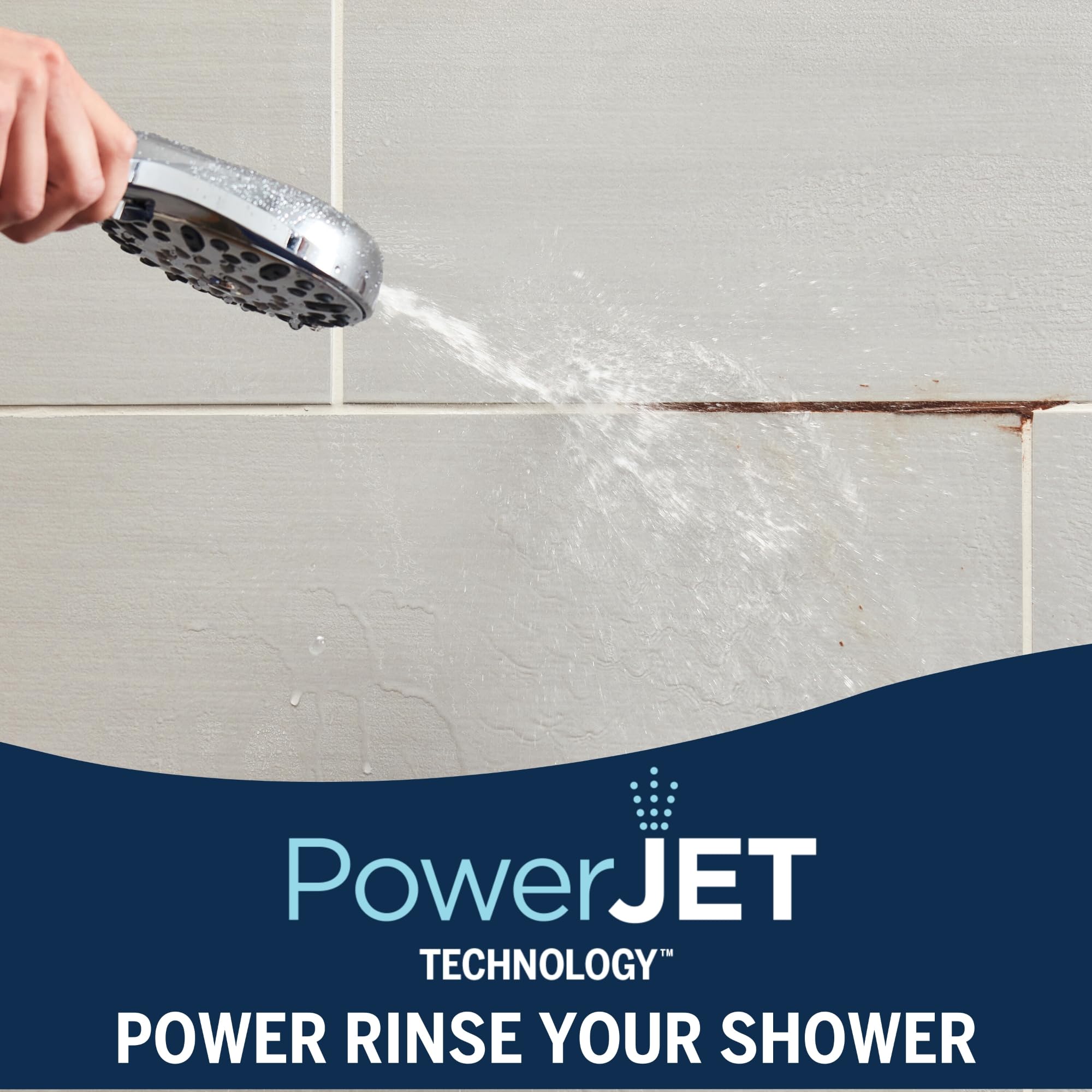Six-foot hose from Waterpik ShowerClean Pro extends reach for cleaning.