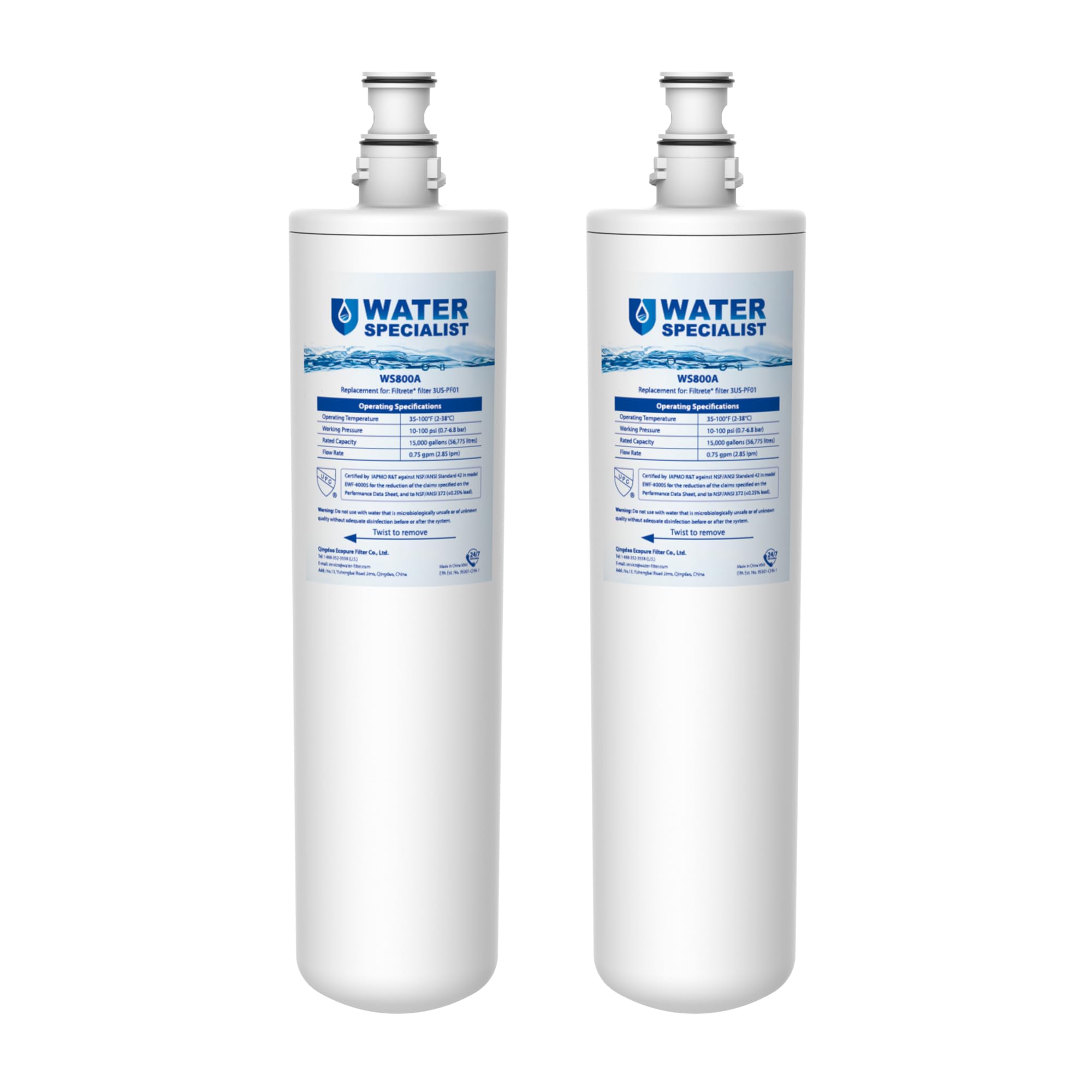 Waterspecialist 3US-PF01 replacement filter 2-pack compatible with Filtrete systems