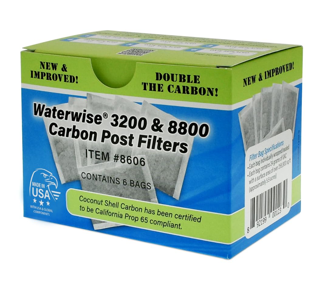 Waterwise post-filter bags six-pack box, ready for quick, clean water filtration maintenance.