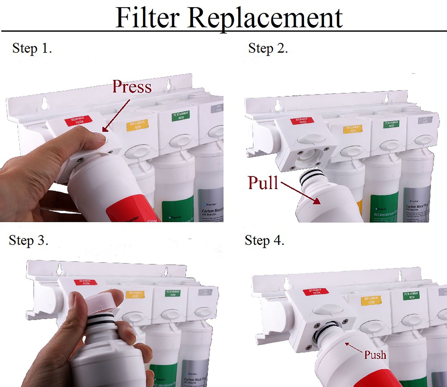 Push-button release on Watts Premier VOC filter for easy installation