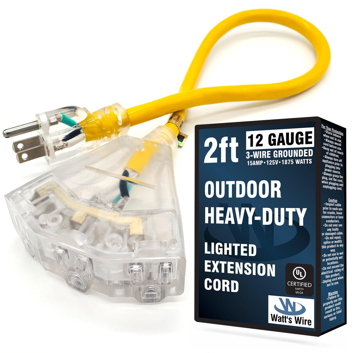 Watt's Wire 2 ft waterproof outdoor extension cord demonstrates weather-ready reliability for outdoor tasks.