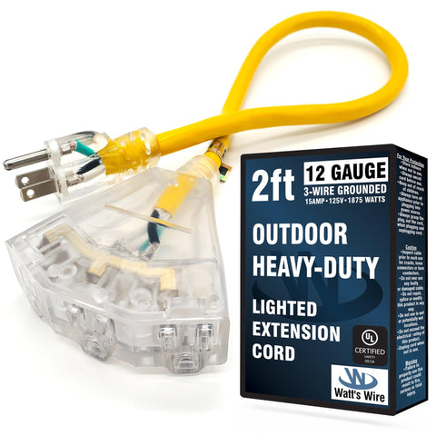 Watt's Wire 2 ft waterproof outdoor extension cord demonstrates weather-ready reliability for outdoor tasks.