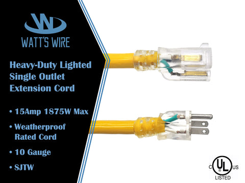 Watts Wire heavy copper 10 ft extension cord delivers steady outdoor power for demanding tasks.