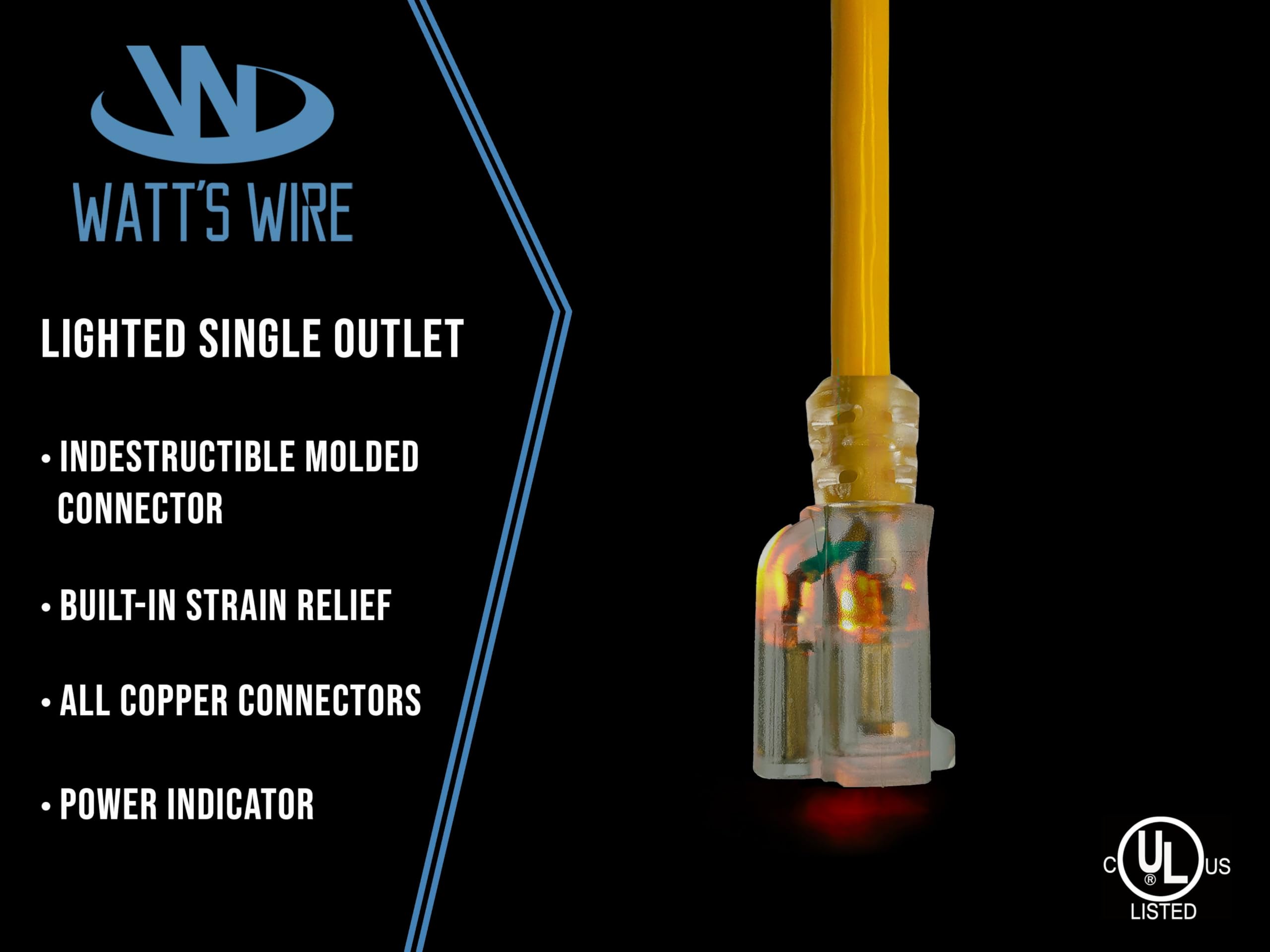 Watts Wire lighted outdoor cord improves nighttime visibility.