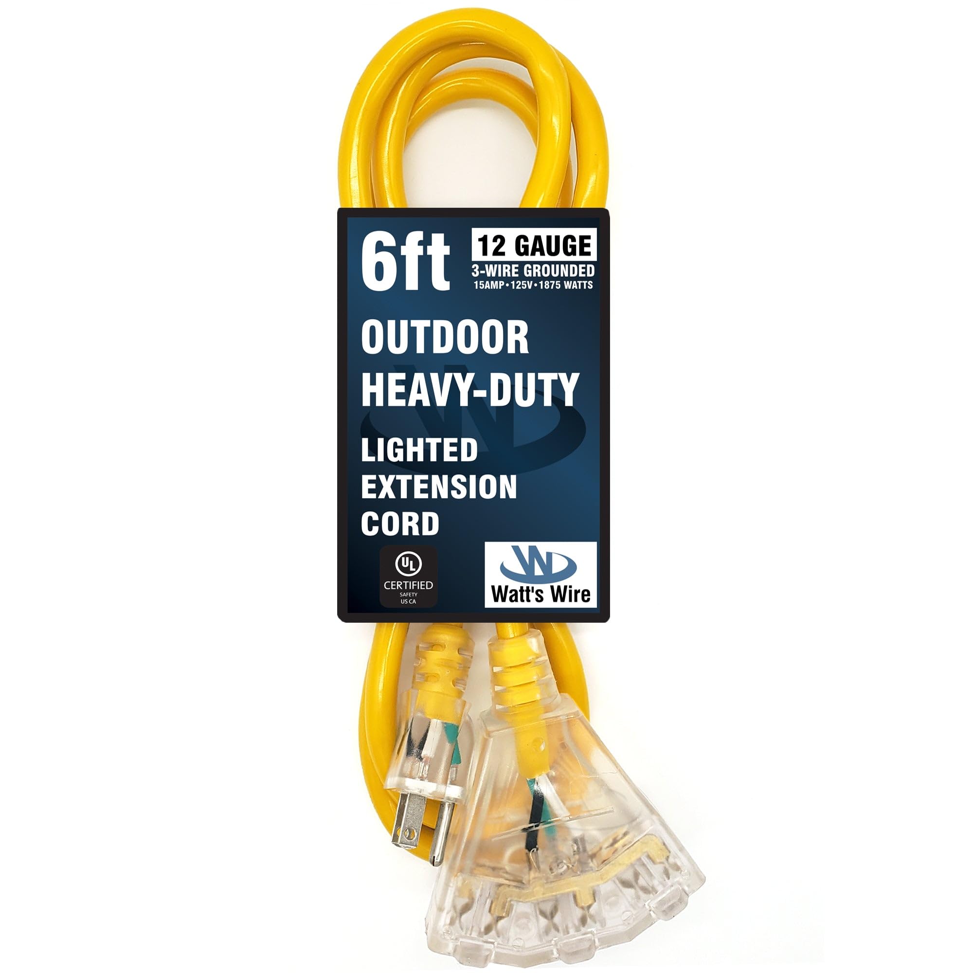 Watts Wire molded strain-relief outdoor extension cord protects connections during use.