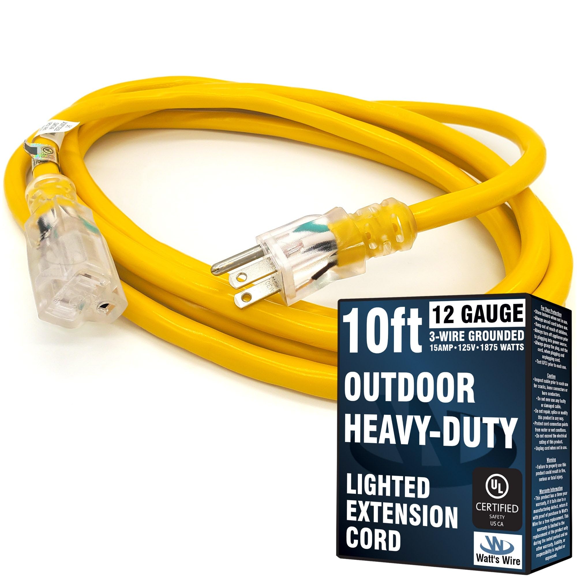 Watt's Wire outdoor extension cord 10ft coil in yellow for quick tool setup