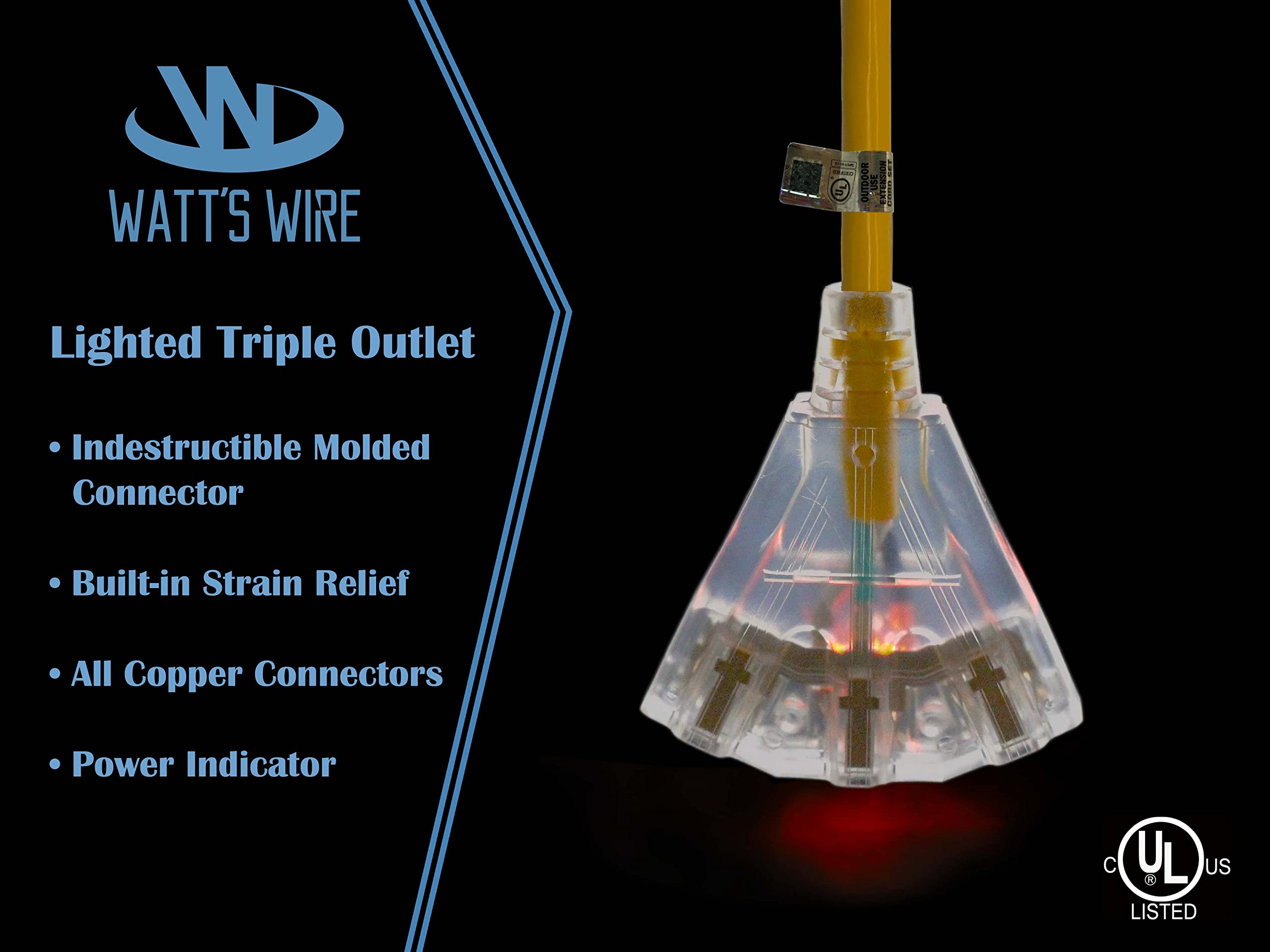 Watt's Wire outdoor extension cord used with tools and generators for reliable power.