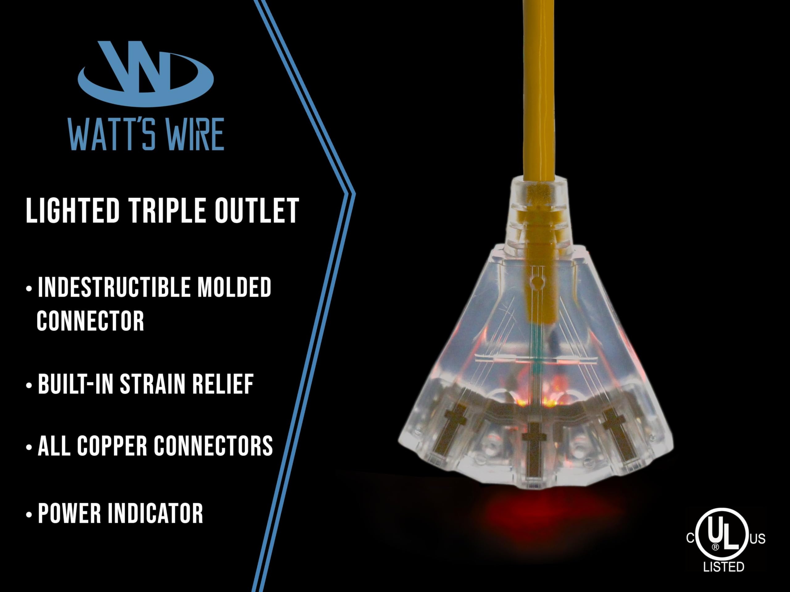 Watts Wire yellow cord provides high visibility on job sites.