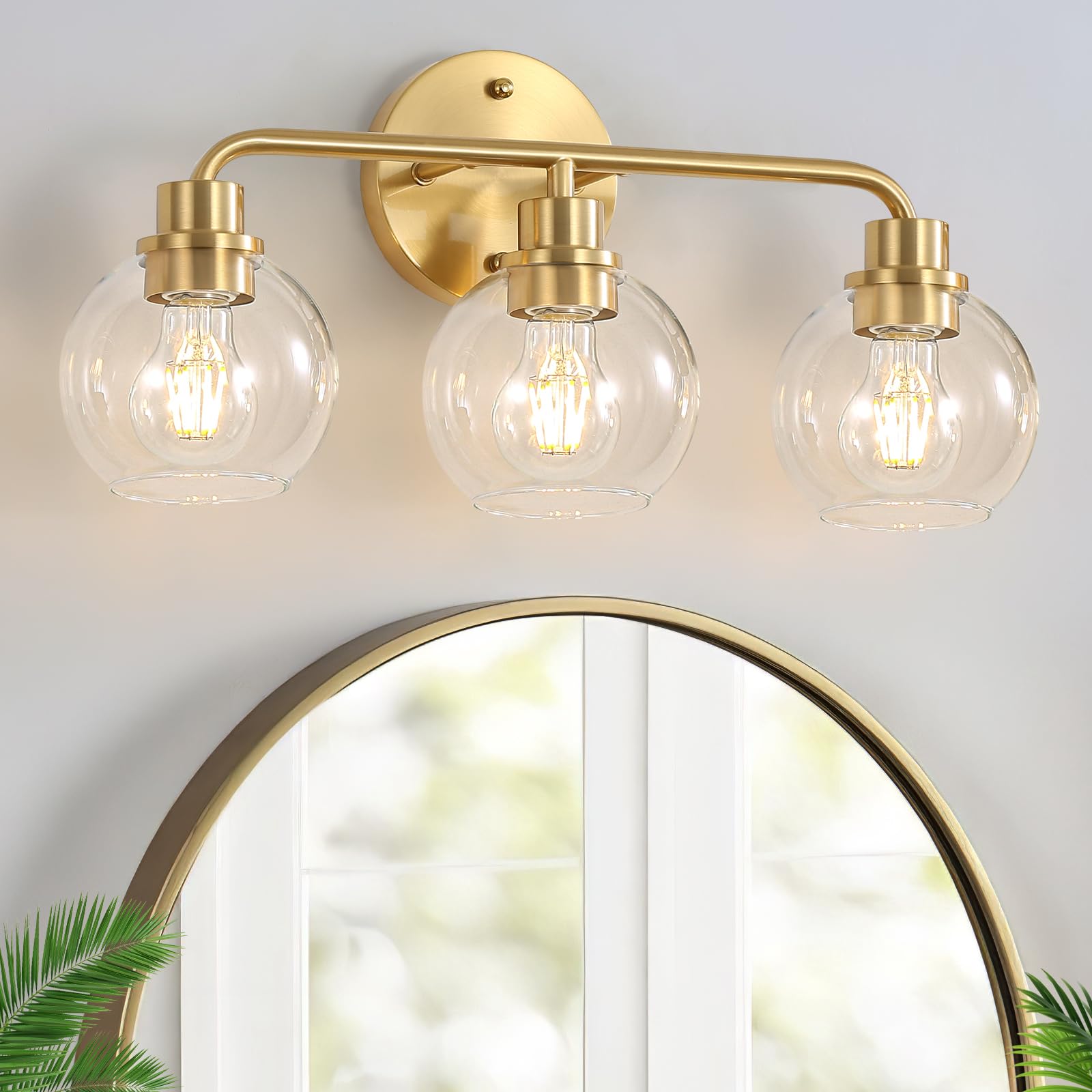 Watyo 3-light gold vanity light with brushed brass finish brightens spaces