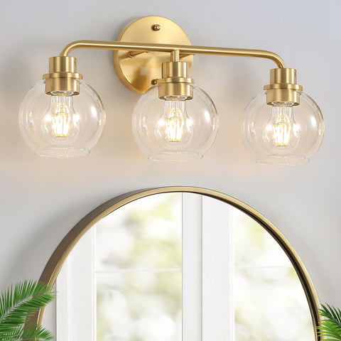 Watyo 3-light gold vanity light with brushed brass finish brightens spaces