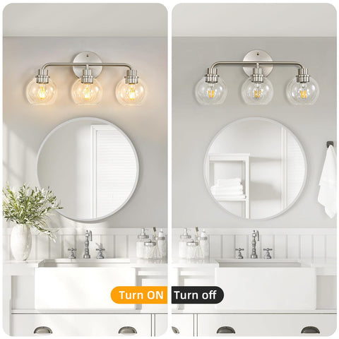 Watyo brushed nickel bathroom light ready for quick installation near mirrors.