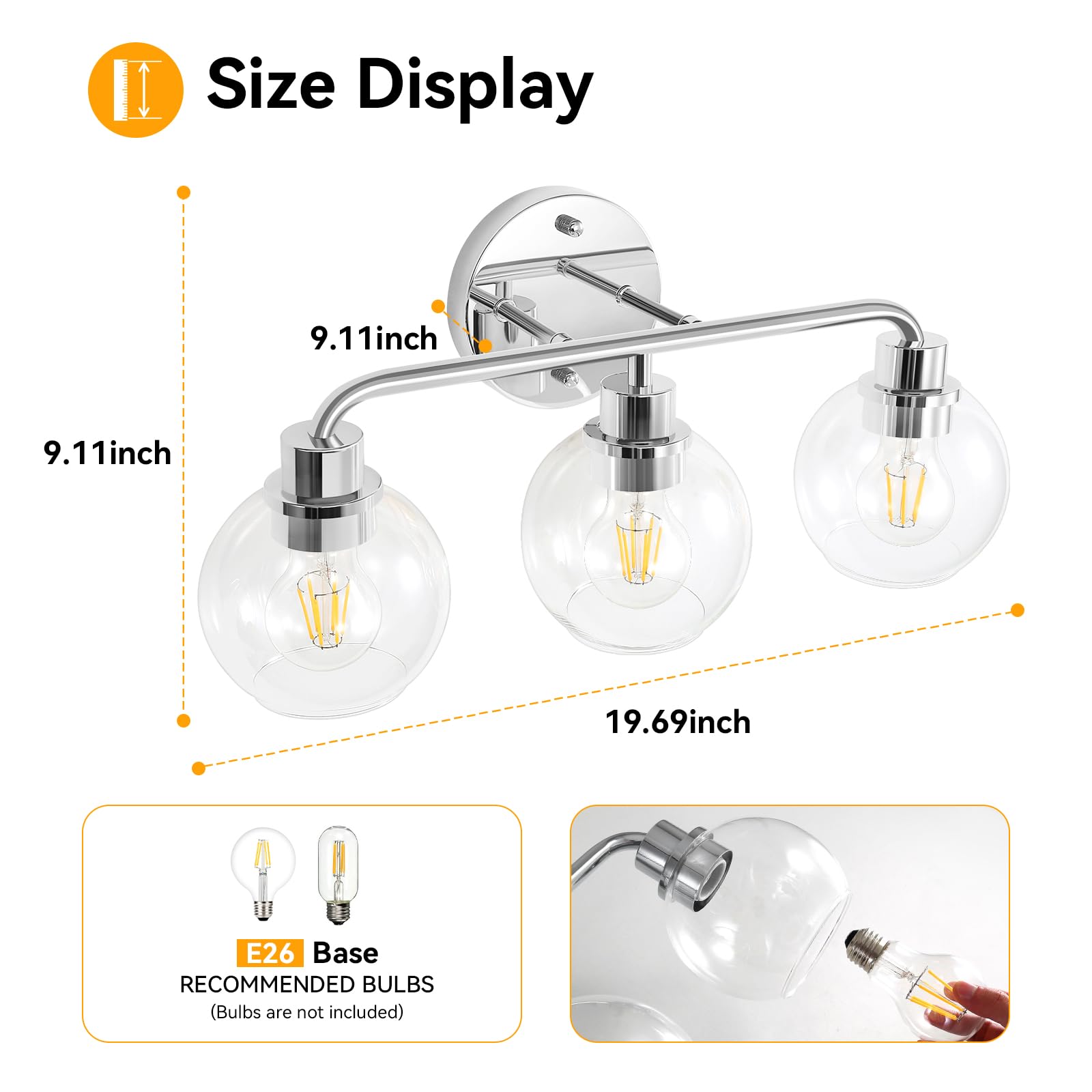 Watyo chrome bathroom light mounts securely with a sturdy mounting bracket