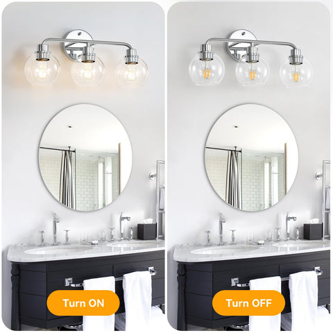 Watyo chrome vanity light with globe shades for bright, even illumination
