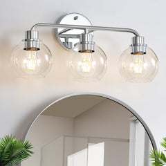 Watyo chrome vanity light with three lights over mirror for clear task lighting