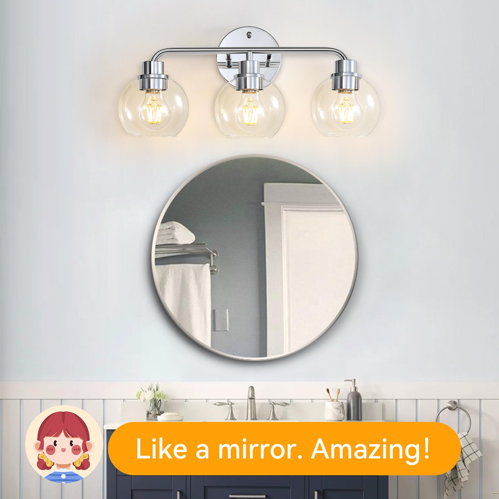 Watyo glass shade bathroom fixture delivers a bright, contemporary glow
