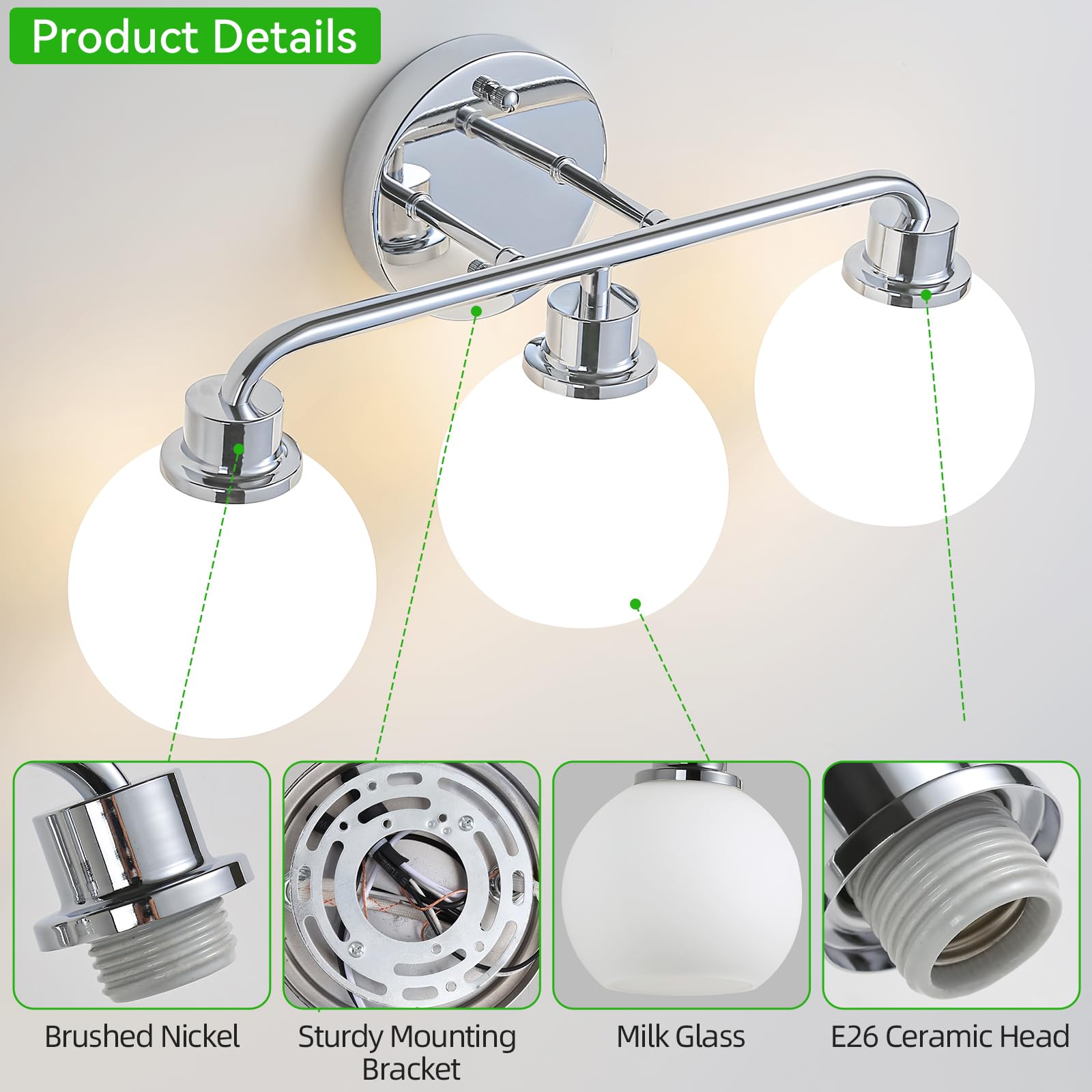 Watyo chrome fixture ideal for mirror, closet, and foyer spaces.