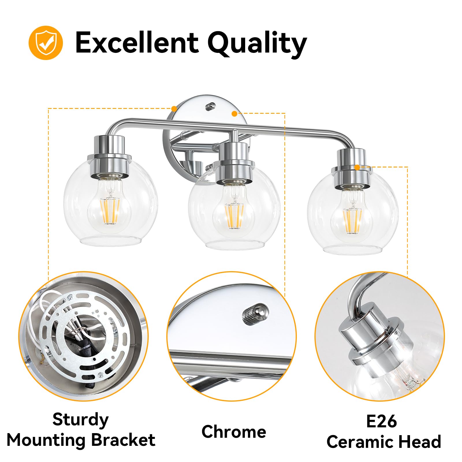 Watyo vanity light uses ceramic E26 base to reduce bulb changes