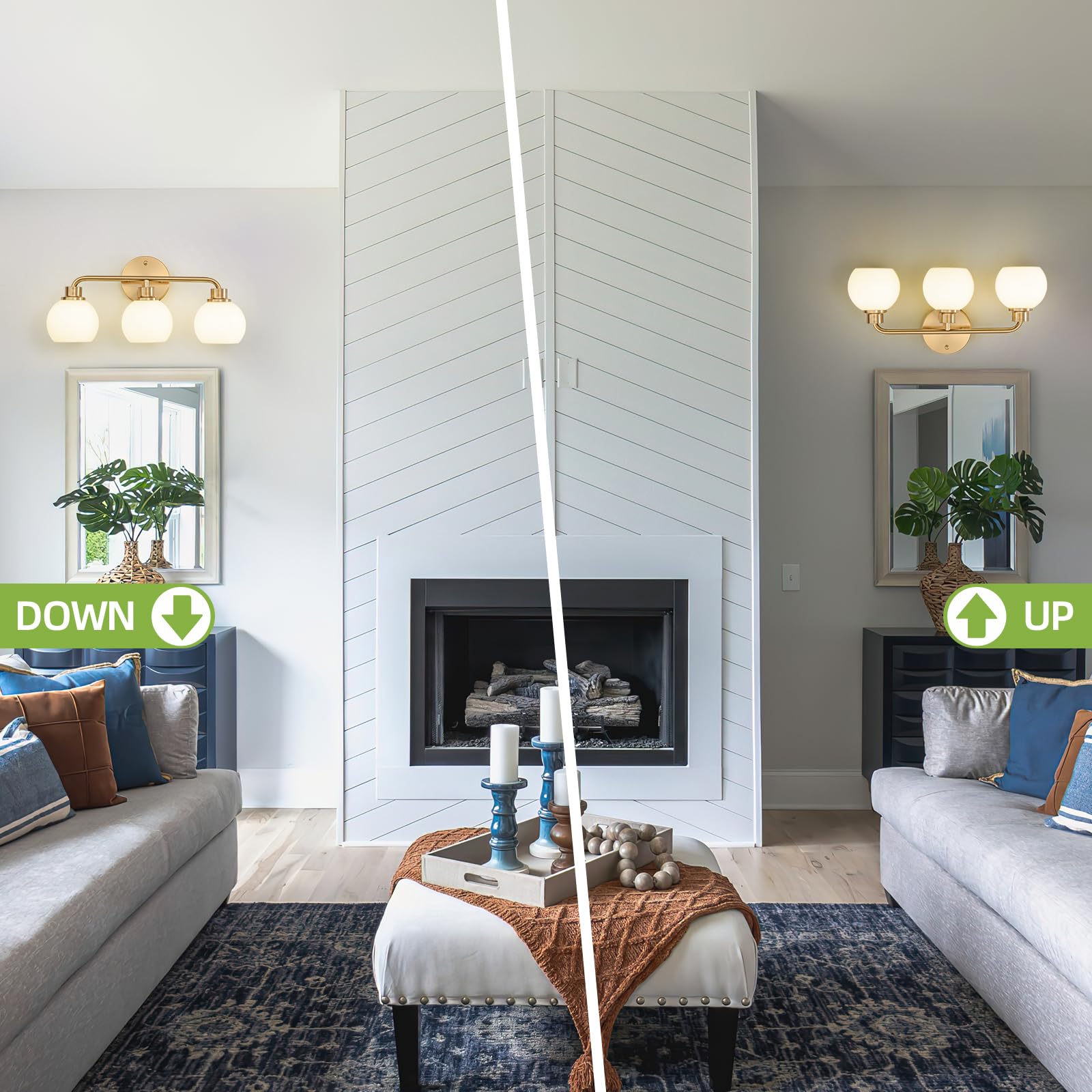 Watyo gold wall sconce with three lights over a mirror setup