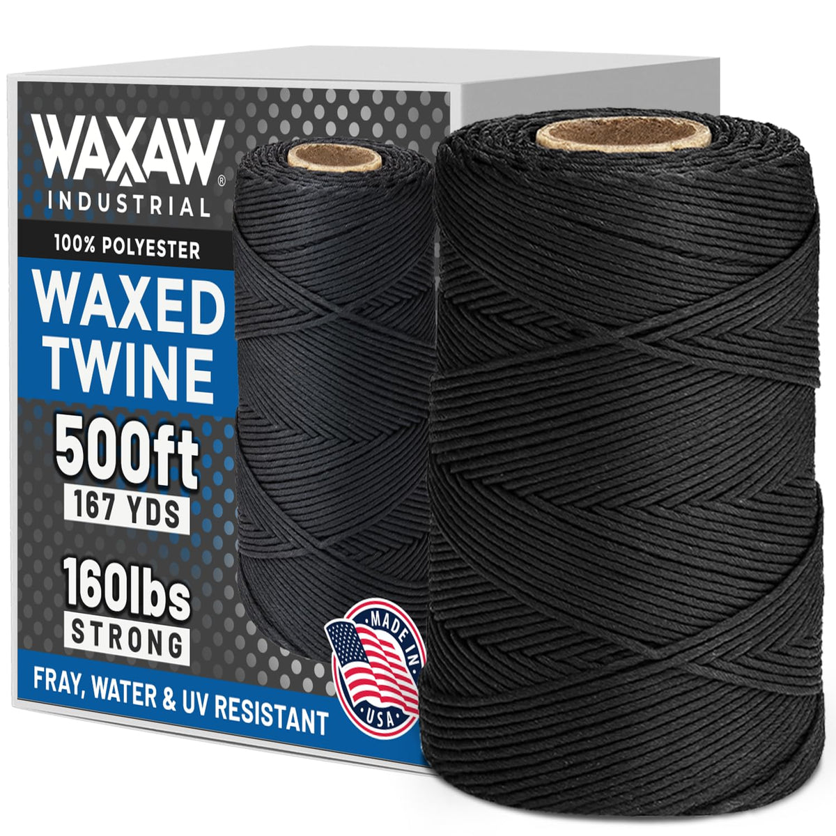 Waxaw 9-ply waxed lacing cord in black, ideal for secure knots and outdoor tasks.