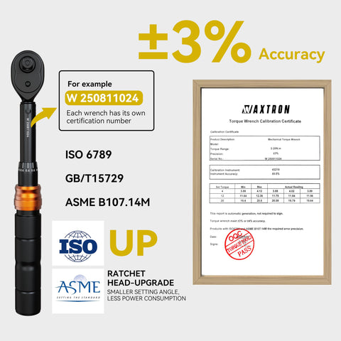 Waxtron calibration certificate included for traceable torque accuracy on bike components.