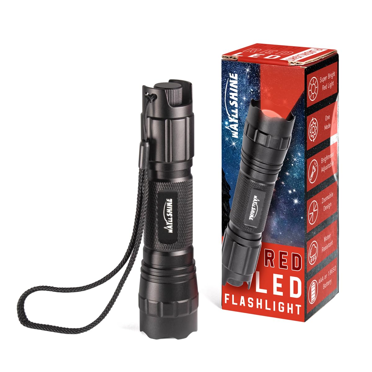 WAYLLSHINE red light flashlight with 620-630nm emission for night observation