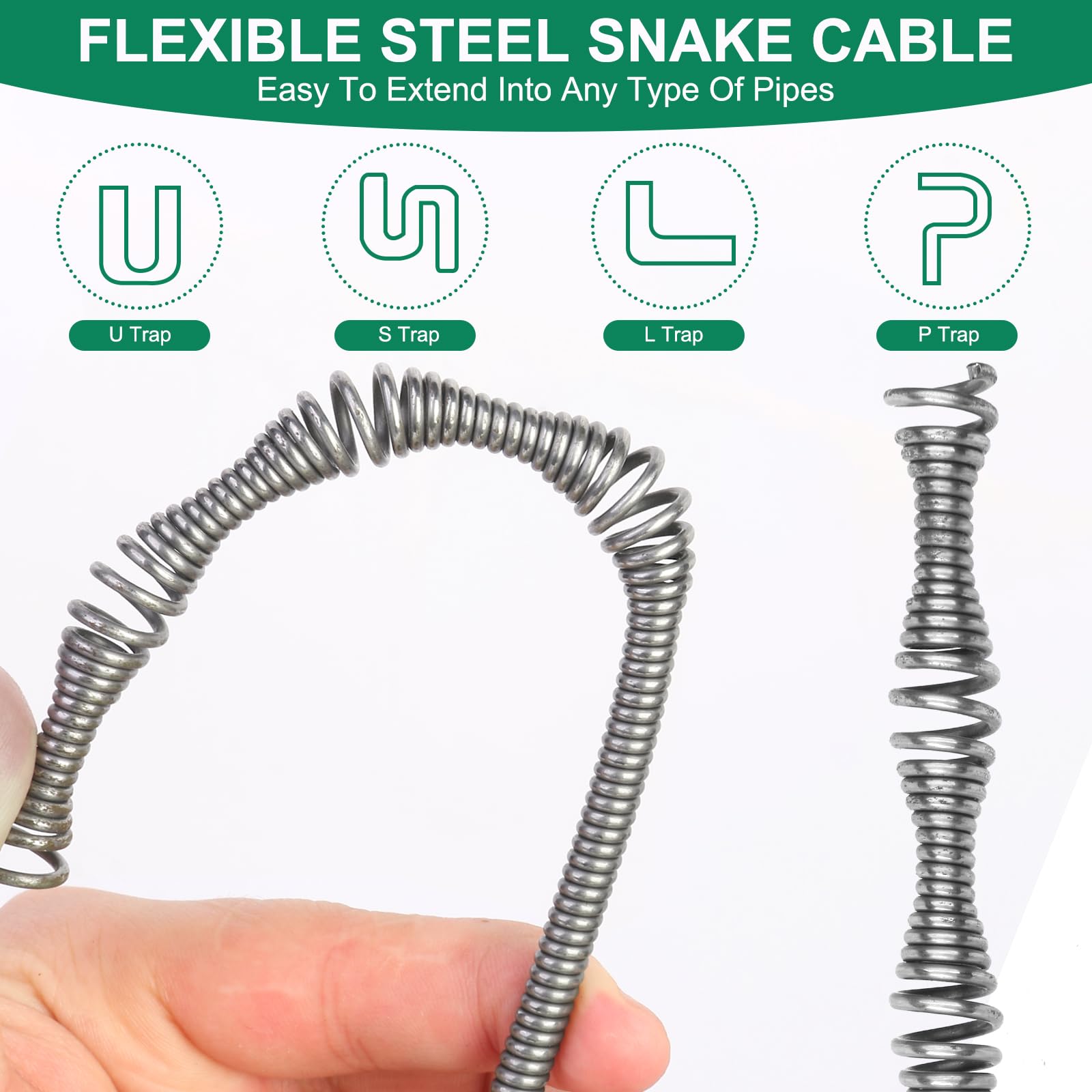 1/2 inch spiral head on Wayona Drain Snake treats hair and grease
