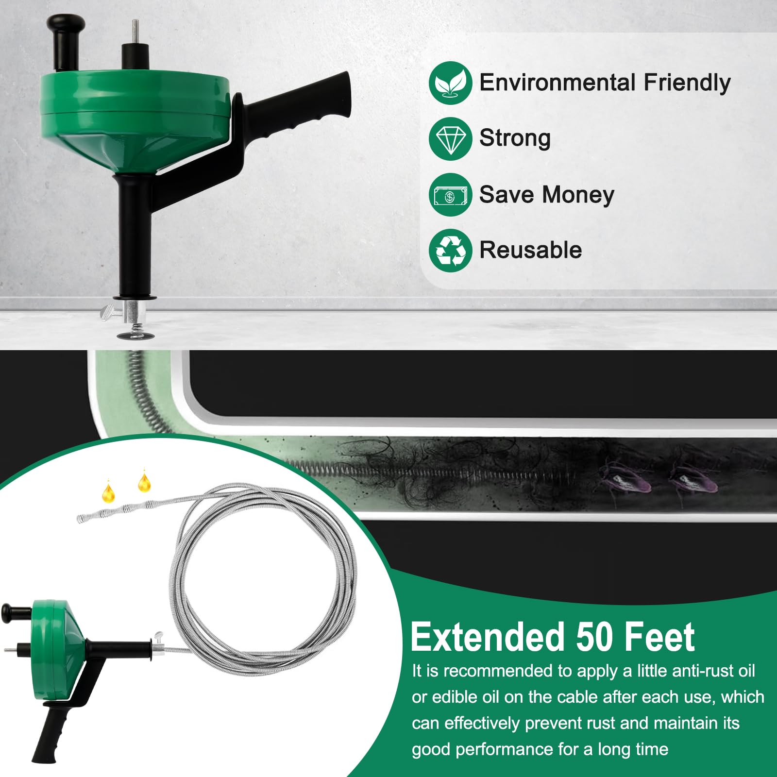 Compact kit ready for home use on sinks, showers, and baths