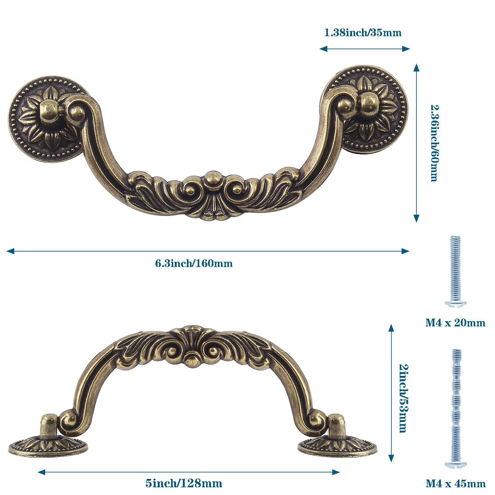Waziaqoc antique drop bail pulls with 6-4inch length for wide drawers