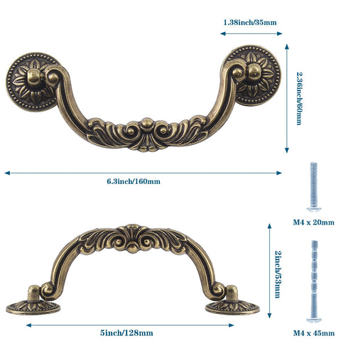 Waziaqoc antique drop bail pulls with 6-4inch length for wide drawers
