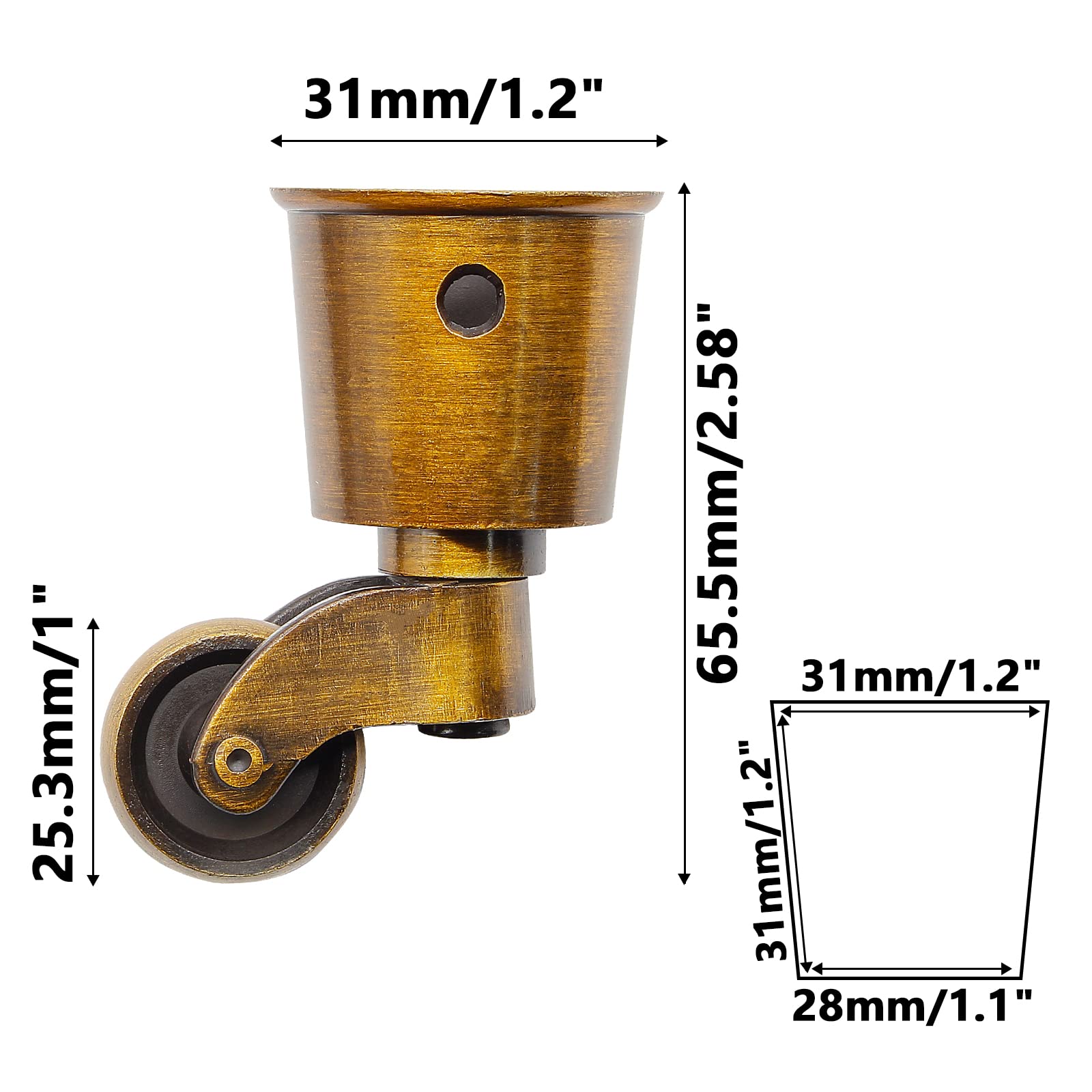 Waziaqoc upper mouth diameter 31mm for snug fixture on furniture legs.