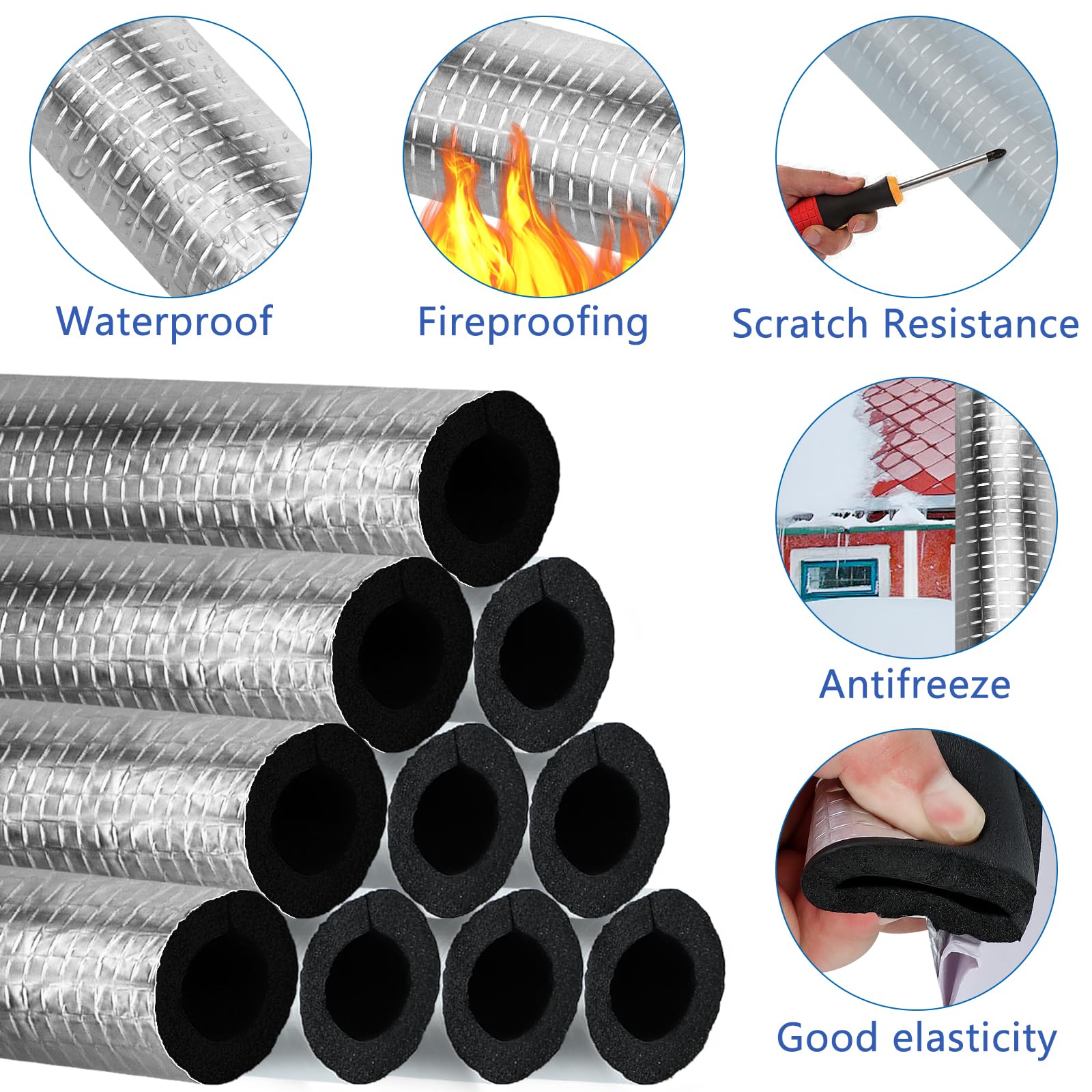 Wazitin neoprene foam insulation protects plumbing and outdoor pipes.