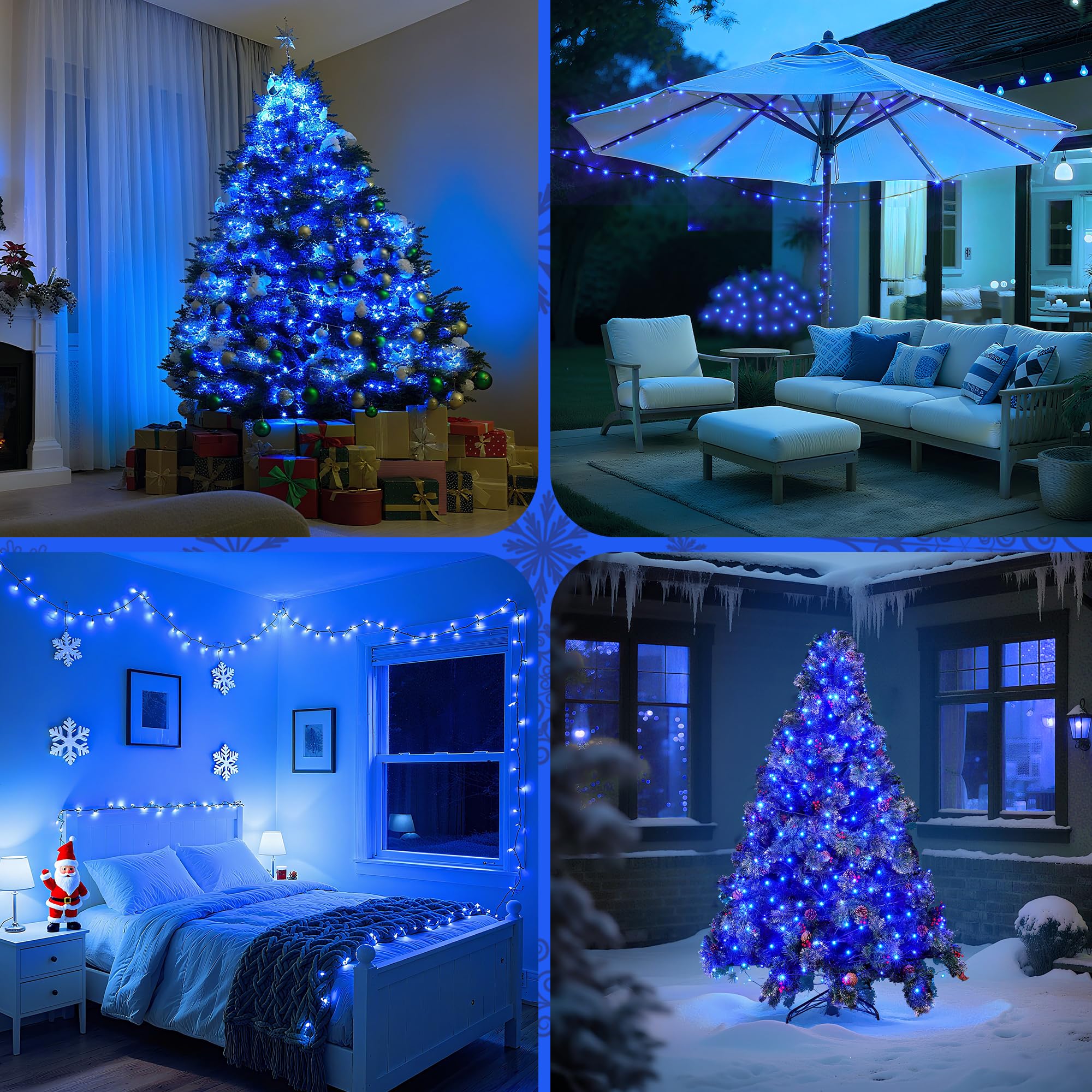WBao blue Christmas lights brighten indoor spaces and outdoor patios with nuance