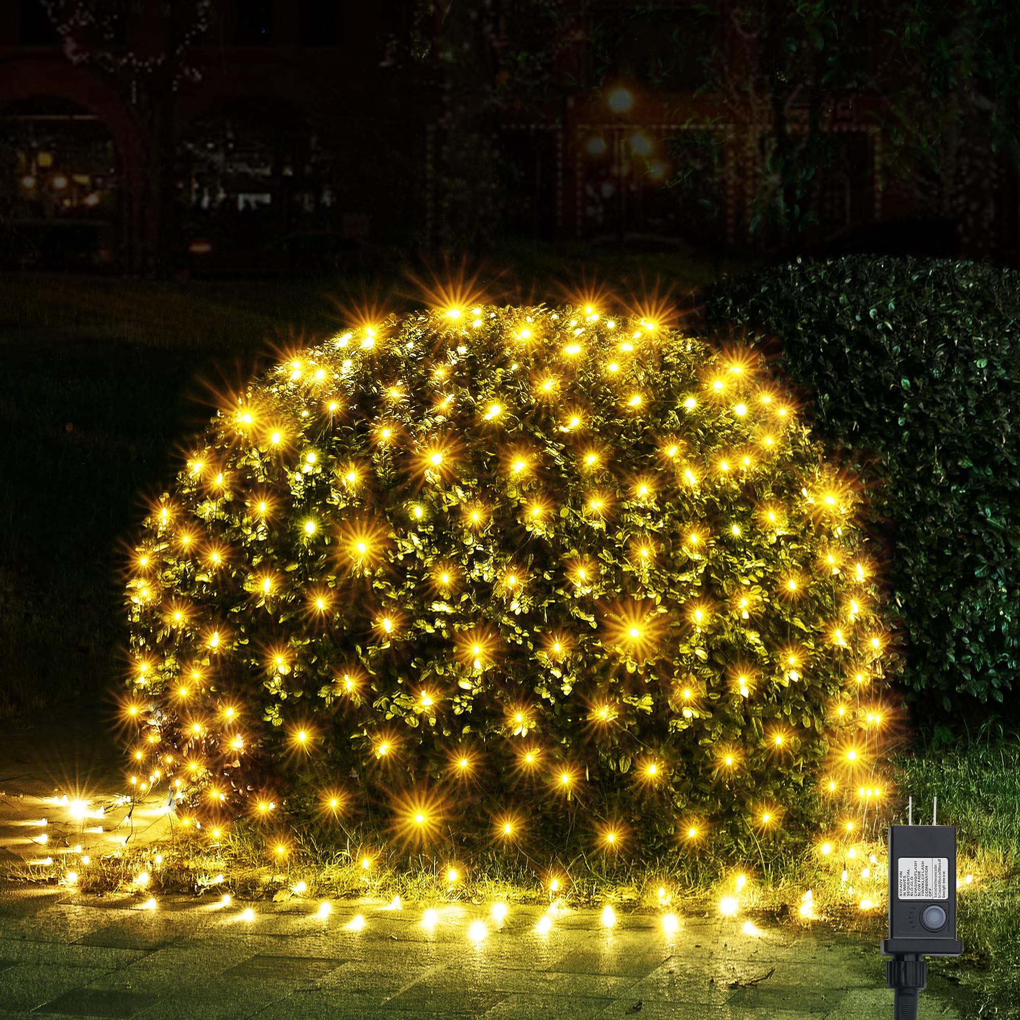 WBao outdoor Christmas net lights illuminate shrubs safely with 360 LEDs