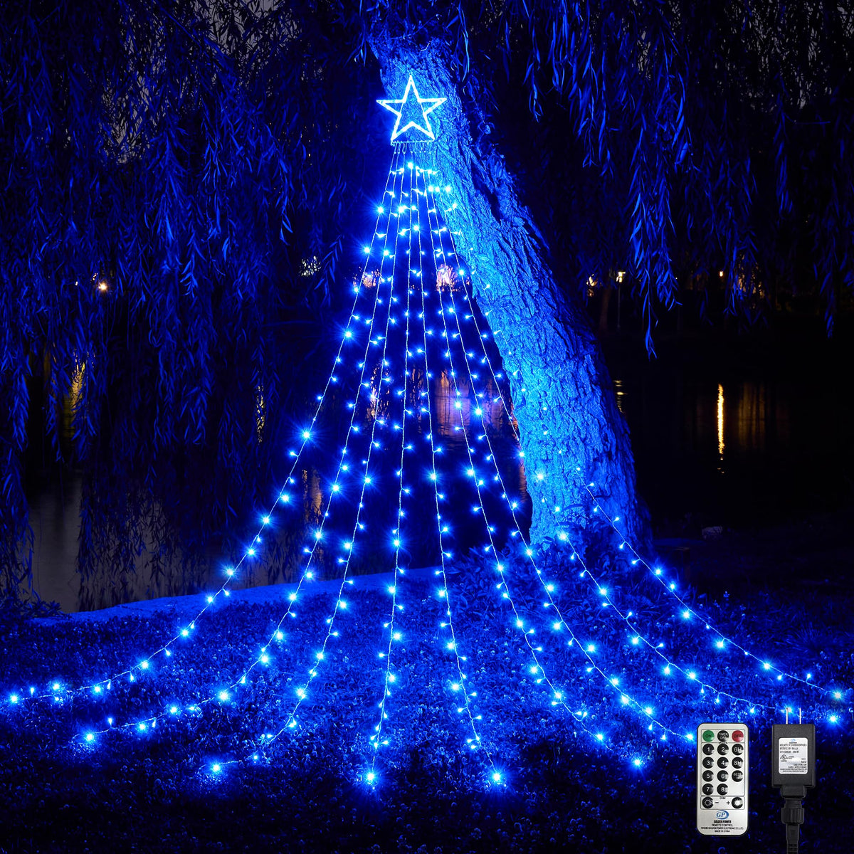 WBao 12-inch star topper waterfall lights for outdoor decor