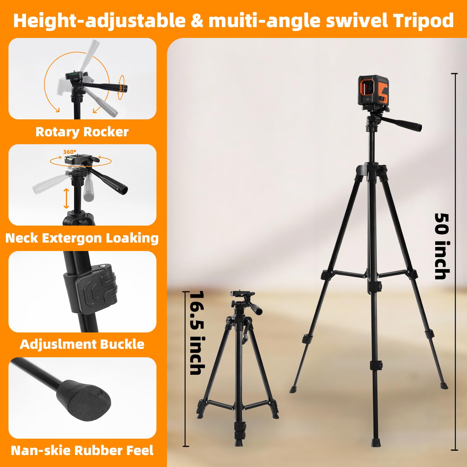 WBE extendable tripod provides stable setup on uneven surfaces