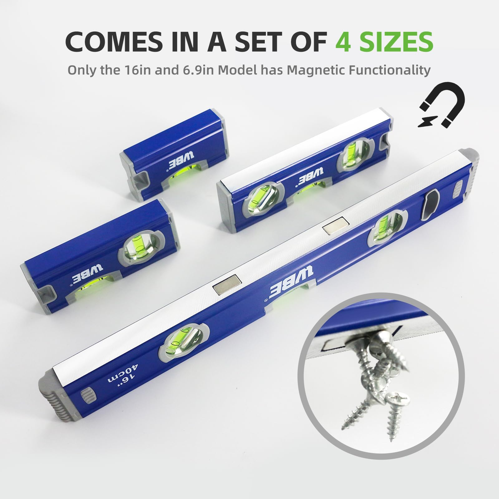 WBE torpedo level 4-inch compact size fits tight spaces.
