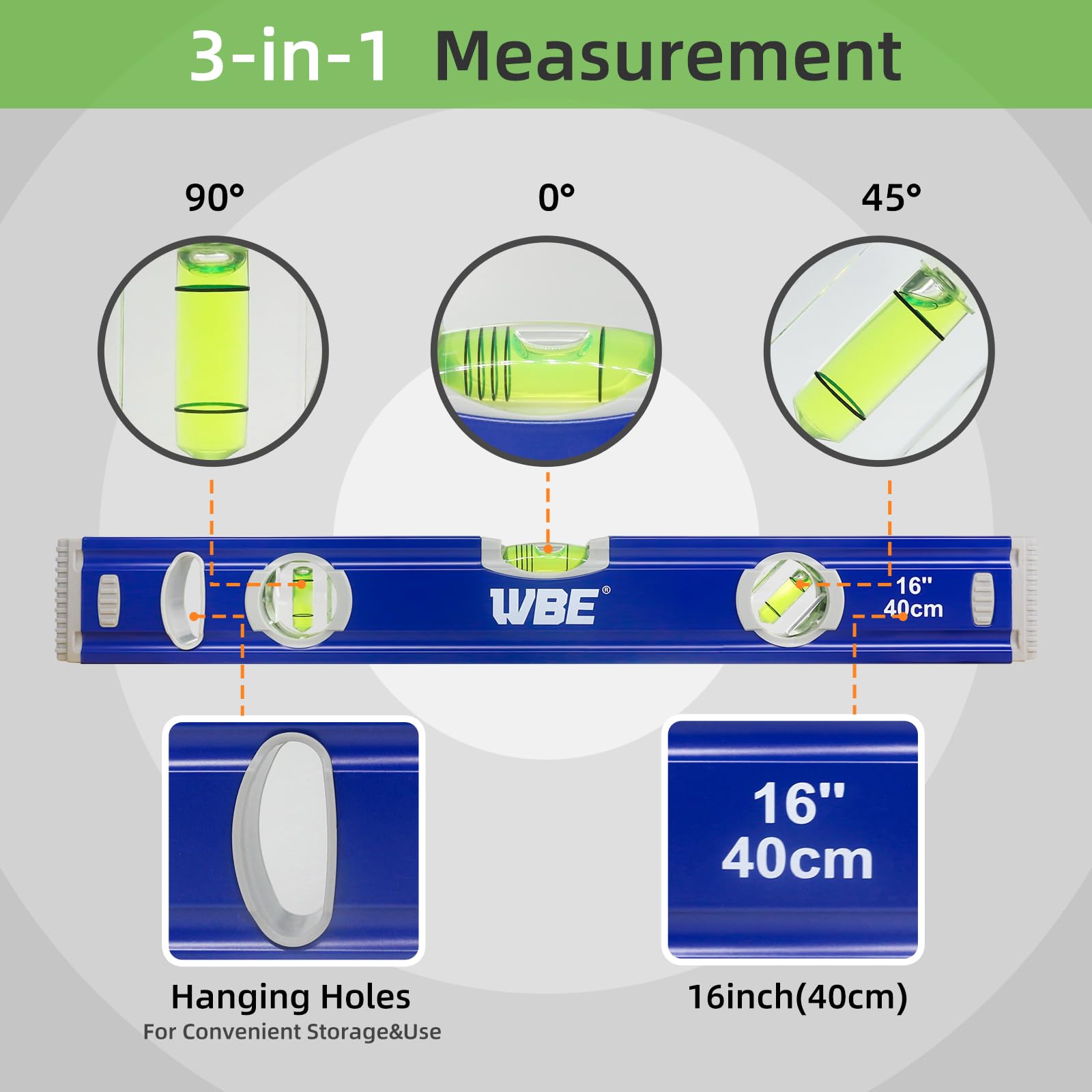WBE torpedo level 5-inch compact level for cabinets and corners.