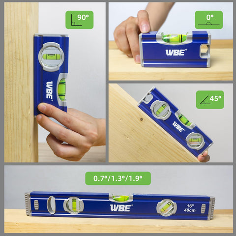 WBE torpedo level 7-inch compact level handy for shelves and tasks.