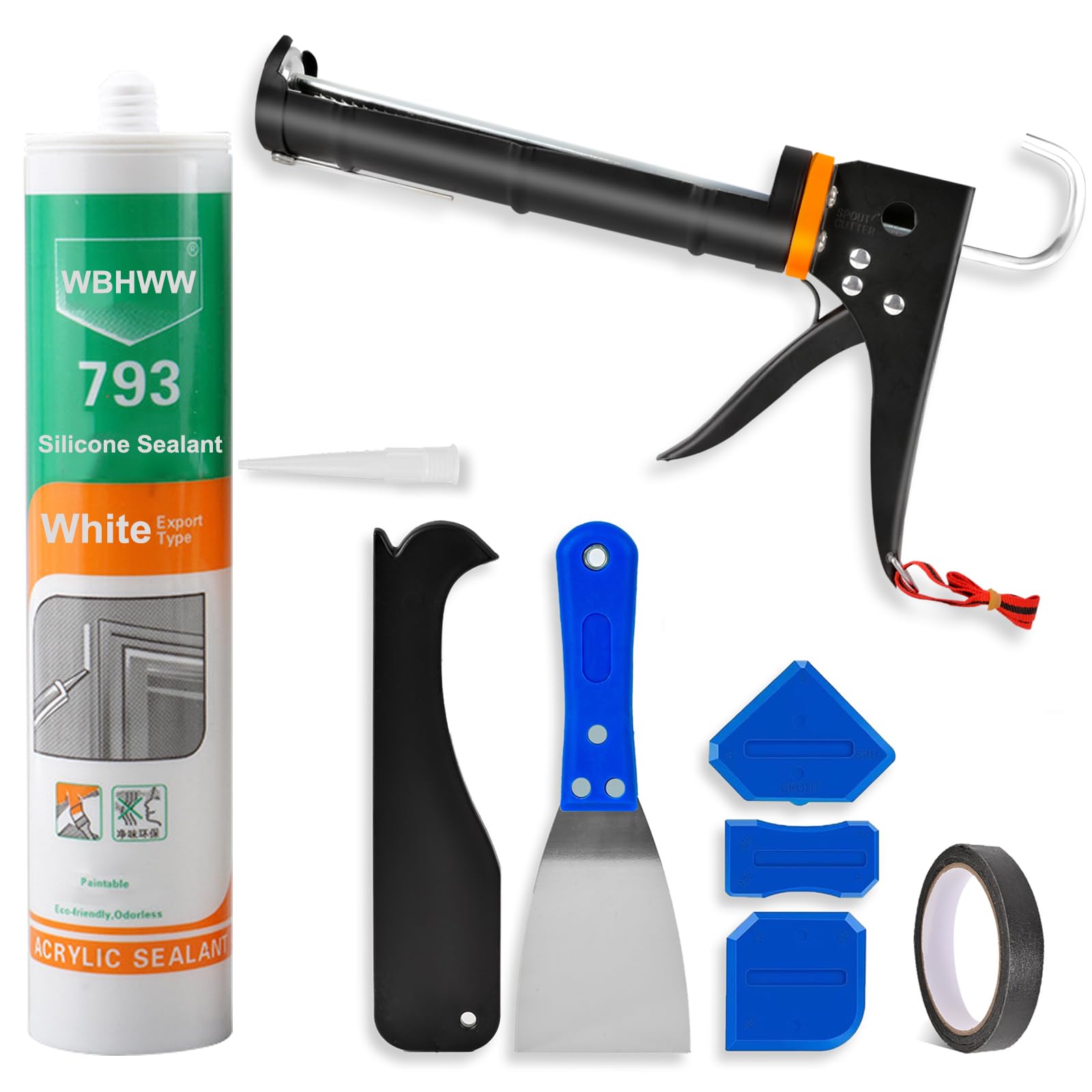 WBHWW caulk gun kit, compact packaging shown for fast home repair applications.