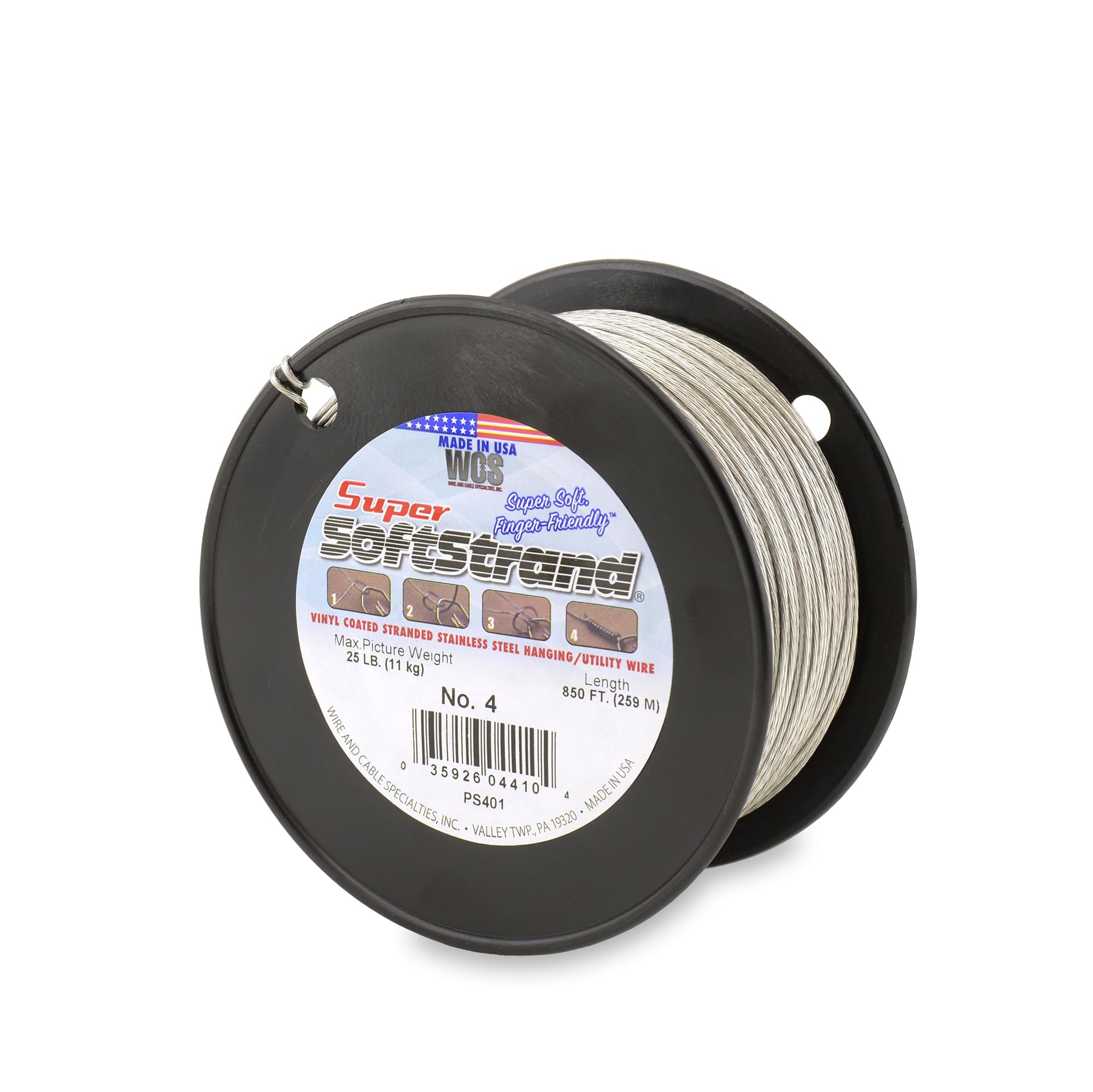 WCS Super Softstrand vinyl-coated wire for picture wrapping—easy knots and finger-safe framing.