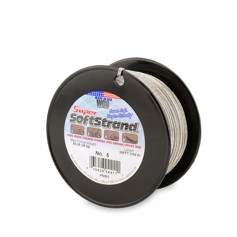 WCS SuperSoftstrand vinyl-coated wire for picture framing with durable corrosion resistance.