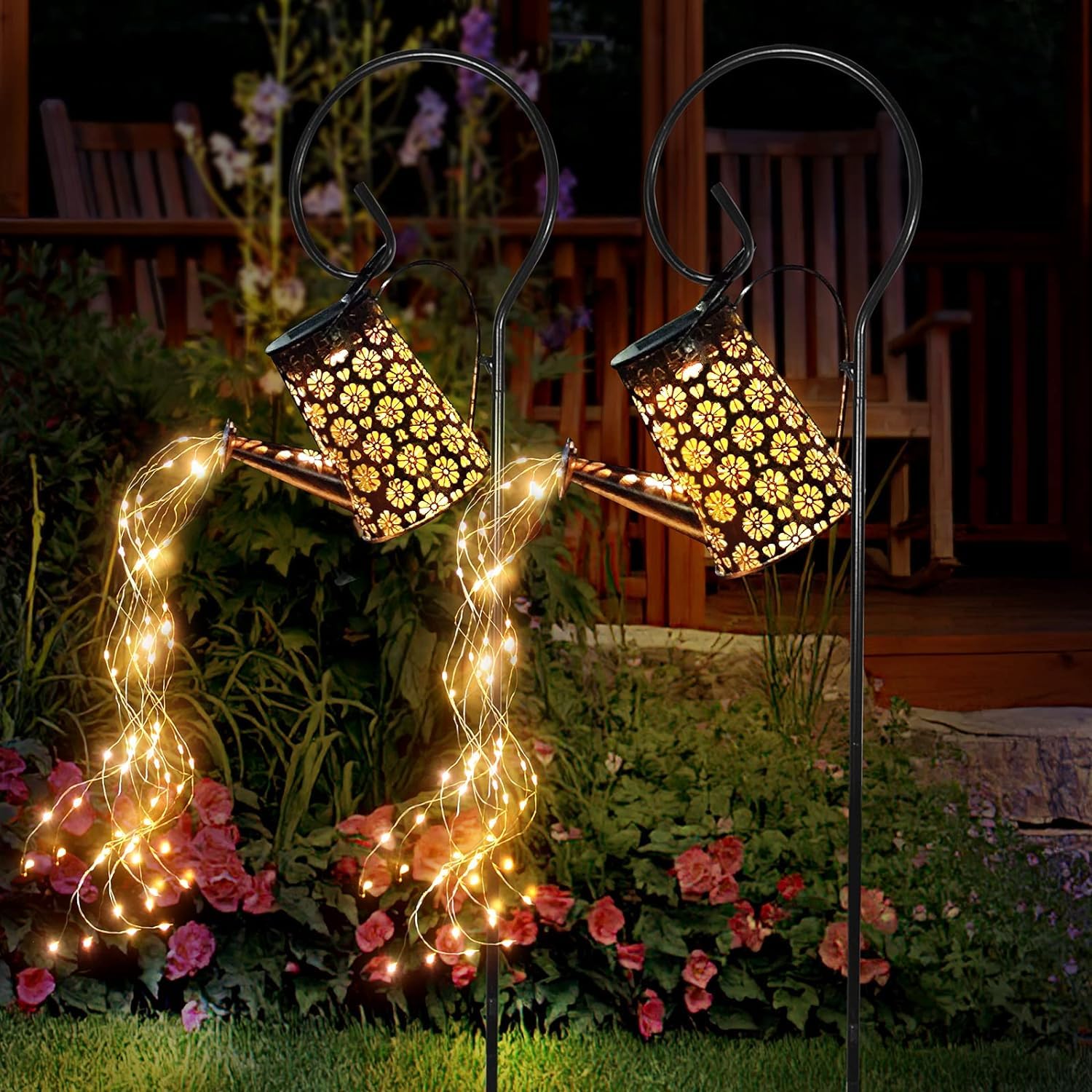 WDLFCGC solar watering can lights illuminate your patio at night with star-like sparkle.