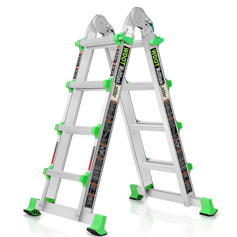 WDOT 14ft extension ladder showing strong aluminum construction and extended reach