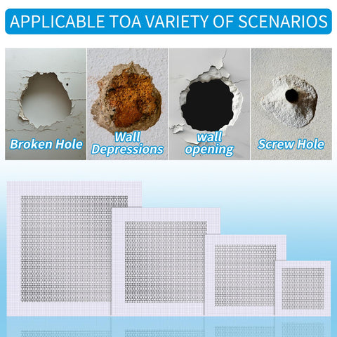 WDSHCR aluminum patch backing with extended self-adhesive mesh for plaster prep.